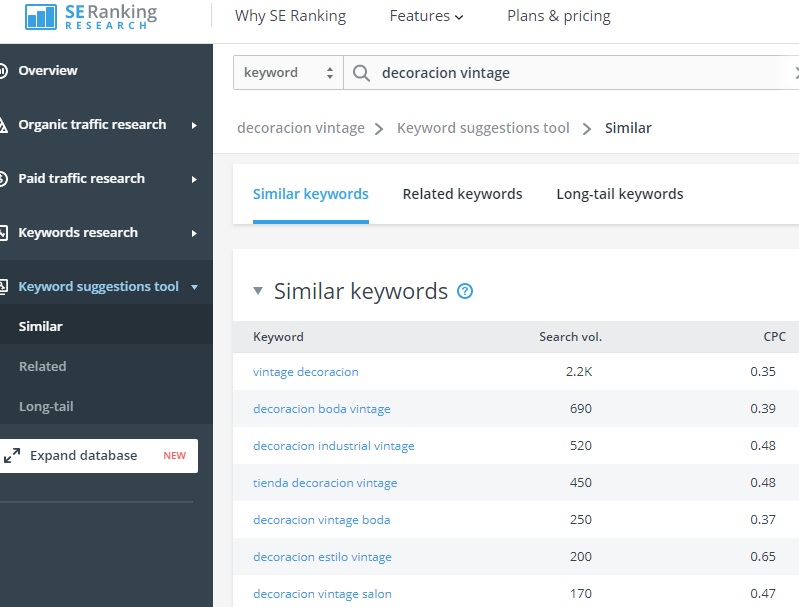 palabras clave similares herramienta seo