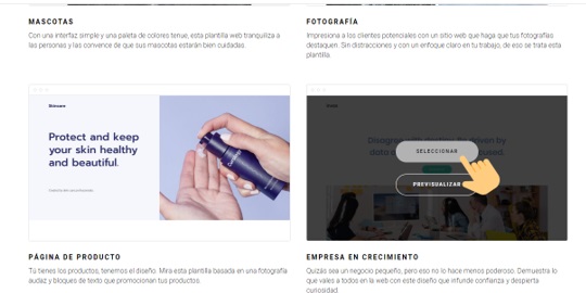 zyro paso 3 elige la plantilla web