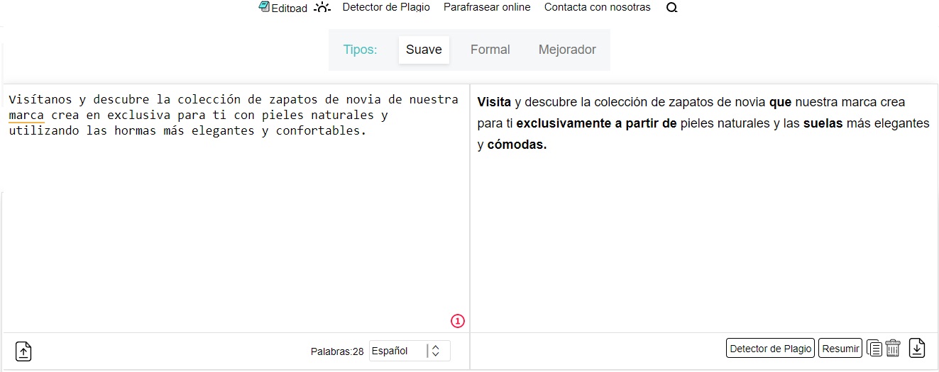 herramienta parafrasear texto editor