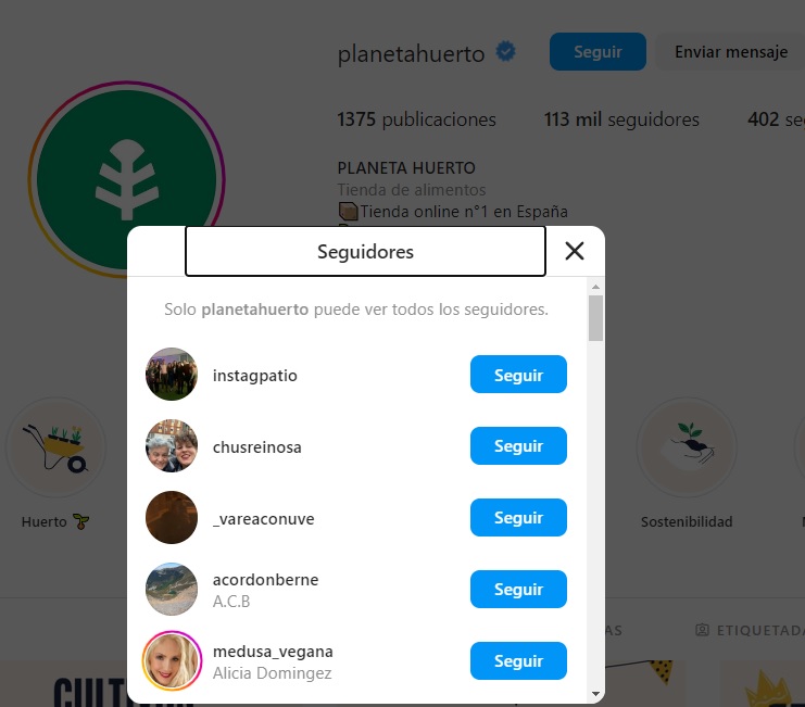 Seguidores instagrama planeta huerto