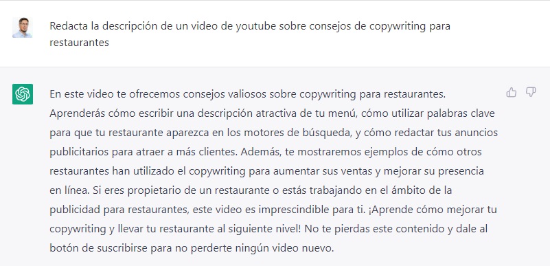 chat gpt descripción video youtube