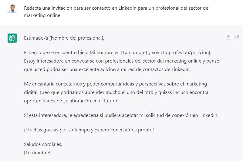 chat gpt solicitud linkedin