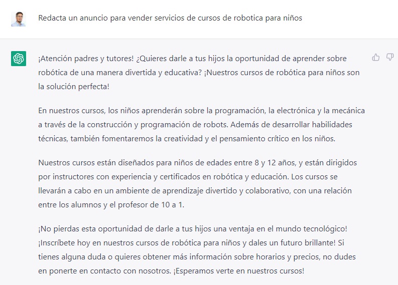 chat gpt texto comercial