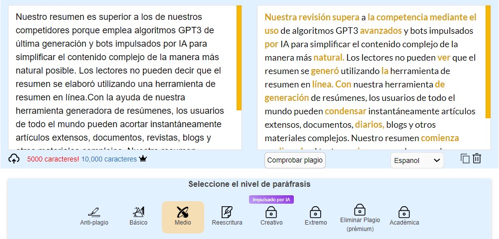herramienta contenidos parafrasear