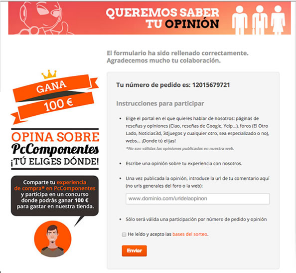 Ejemplo incentivar opiniones web
