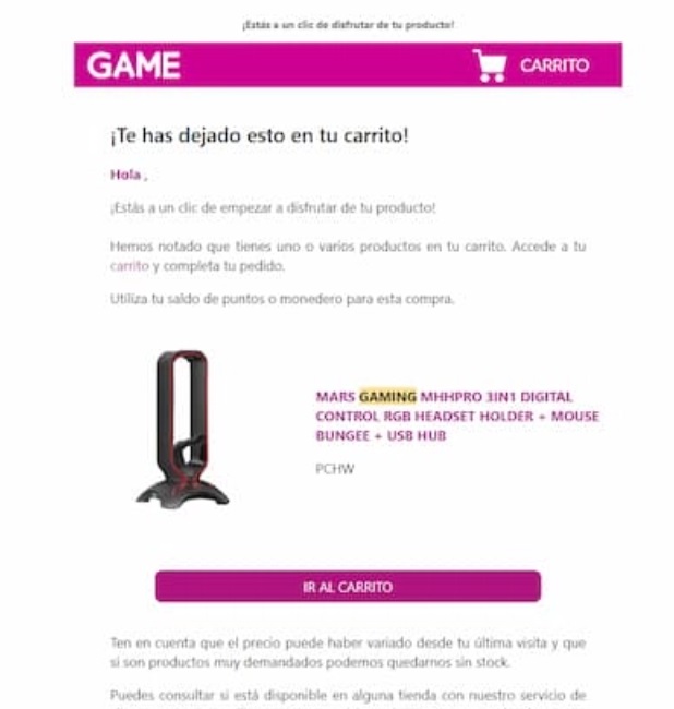 email carrito abandonado