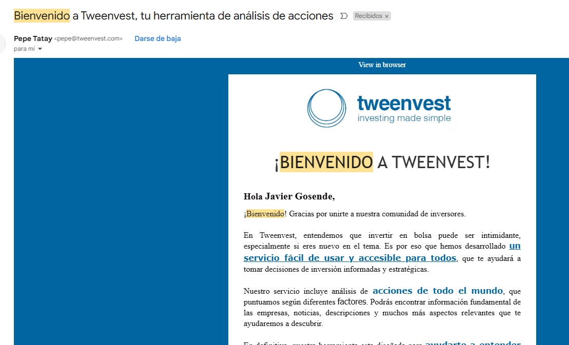email bienvenida