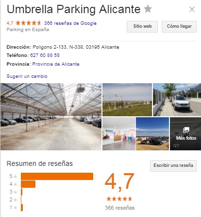 Ficha Umbrella Parking Alicante en Google My Business