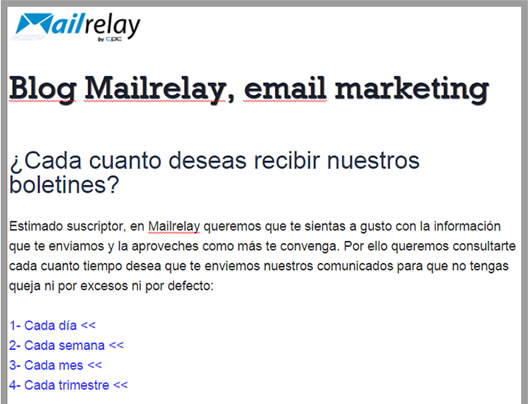 buen ejemplo email marketing preguntar frecuencia de envío